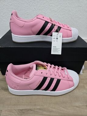 Adidas Messi Women's Pink Superstar Sneakers with Black Stripes